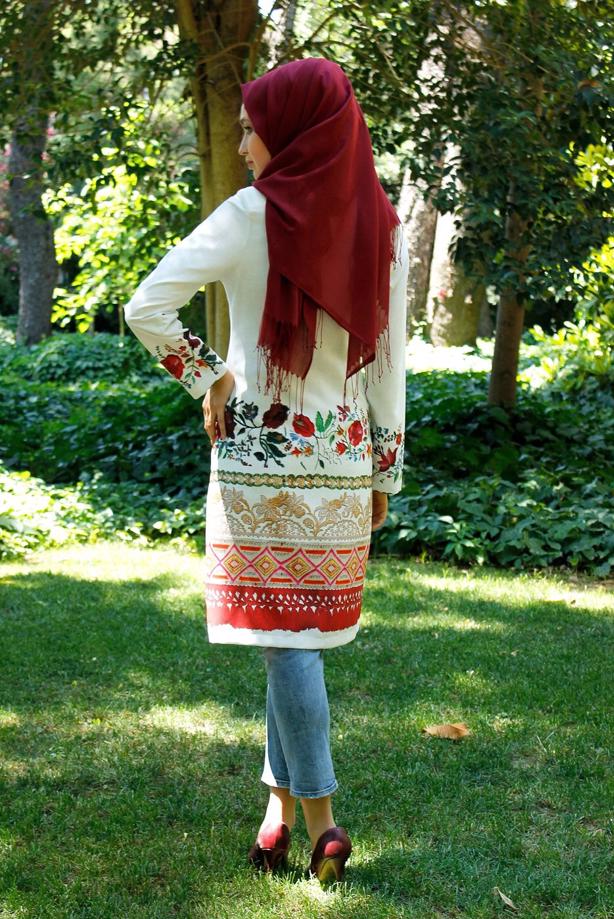 Vêtements hijab  T 214-2 Akkaya Fashion-Otantik Desenli Trench - TRENDTESETTÜR