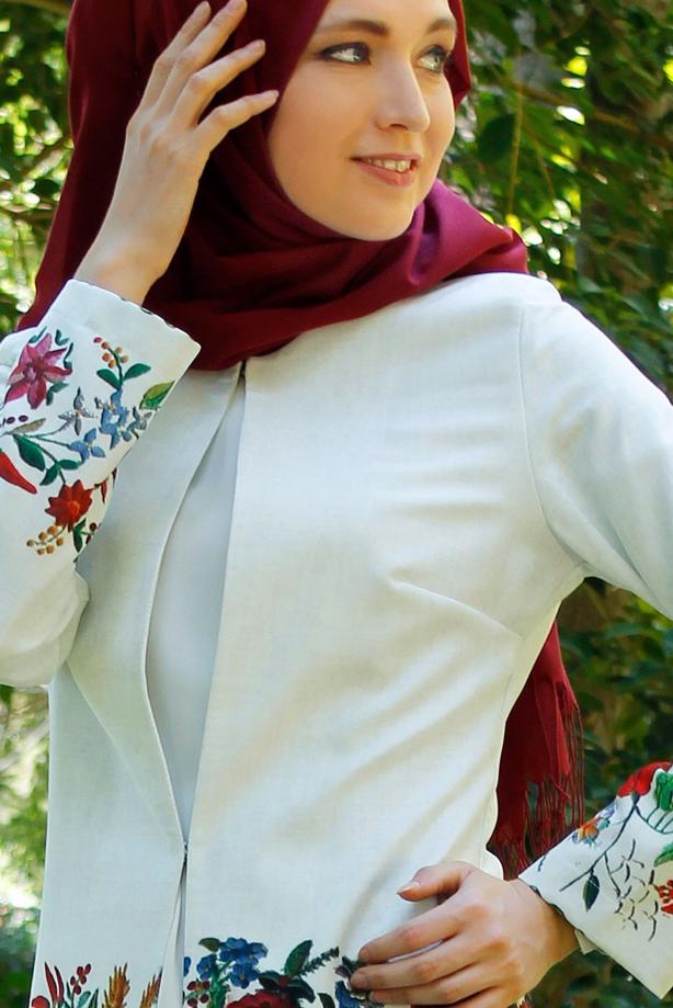 Vêtements hijab  T 214-2 Akkaya Fashion-Otantik Desenli Trench - TRENDTESETTÜR