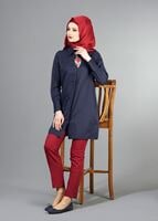 Vêtements hijab BLEU MARINE T 1040 Allday Gizli Düğmeli Erkek Yaka Tunik
