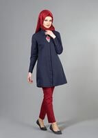 Hijab clothing NAVY BLUE T 1040 Allday Gizli Düğmeli Erkek Yaka Tunik