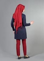 Hijab clothing NAVY BLUE T 1040 Allday Gizli Düğmeli Erkek Yaka Tunik