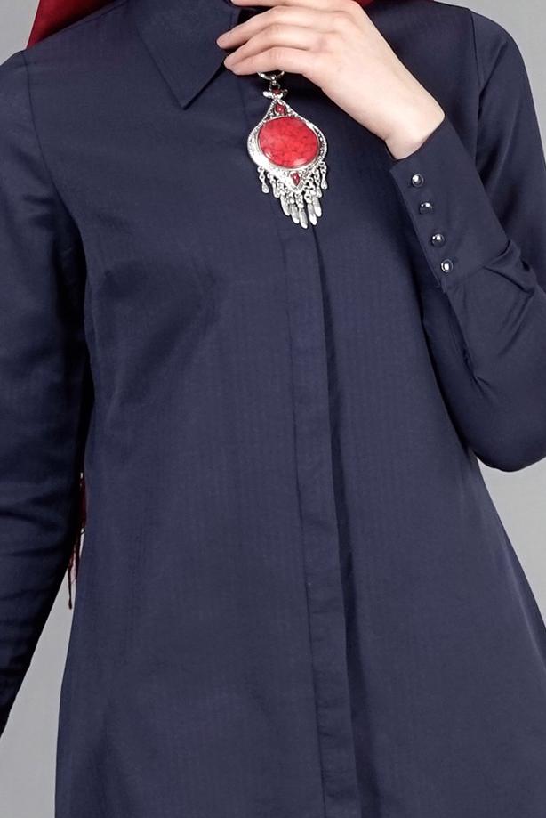 Vêtements hijab  T 1040 Allday Gizli Düğmeli Erkek Yaka Tunik - TRENDTESETTÜR