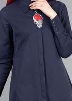 Vêtements hijab BLEU MARINE T 1040 Allday Gizli Düğmeli Erkek Yaka Tunik