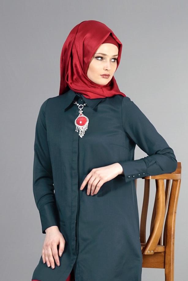 Vêtements hijab  T 1040 Allday Gizli Düğmeli Erkek Yaka Tunik - TRENDTESETTÜR