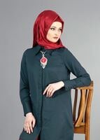 Vêtements hijab VERT T 1040 Allday Gizli Düğmeli Erkek Yaka Tunik