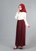 Tesettür giyim BORDO T 6937 Allday Fermuarlı Cepli Etek