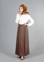 Tesettür giyim KAHVE T 6937 Allday Fermuarlı Cepli Etek