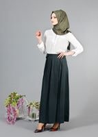 Tesettür giyim YEŞİL T 6941 Allday Zımba Detaylı Pileli Etek