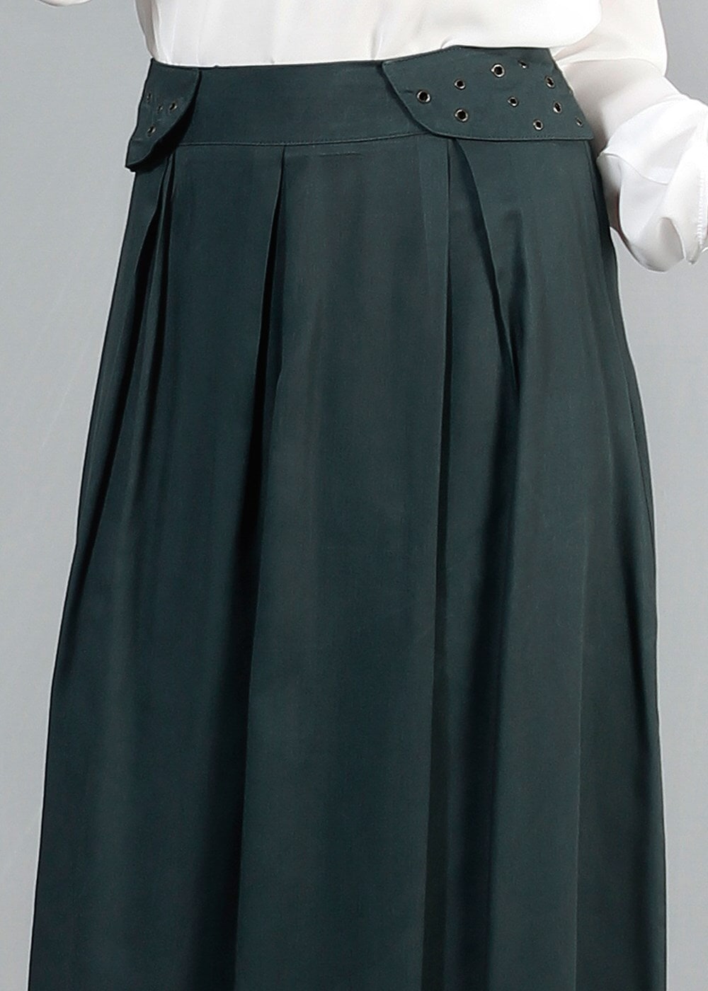 Tesettür giyim YEŞİL T 6941 Allday Zımba Detaylı Pileli Etek