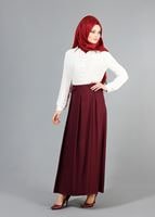Tesettür giyim BORDO T 6941 Allday Zımba Detaylı Pileli Etek