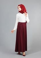 Tesettür giyim BORDO T 6941 Allday Zımba Detaylı Pileli Etek