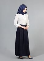 Tesettür giyim LACİVERT T 6941 Allday Zımba Detaylı Pileli Etek