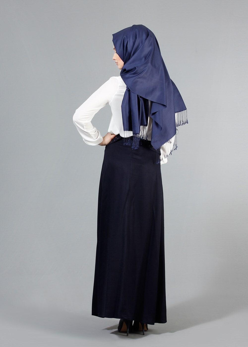 Tesettür giyim LACİVERT T 6941 Allday Zımba Detaylı Pileli Etek