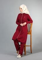 Tesettür giyim BORDO T 40105 Allday Fermuarlı Eşofman Takım