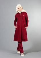 Tesettür giyim BORDO T 40105 Allday Fermuarlı Eşofman Takım