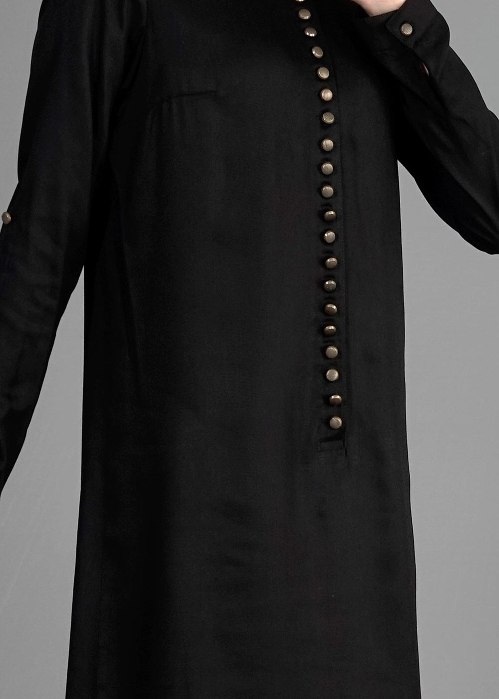 Tesettür giyim SİYAH T 50351 Allday Önden Düğmeli Hakim Yaka Tunik