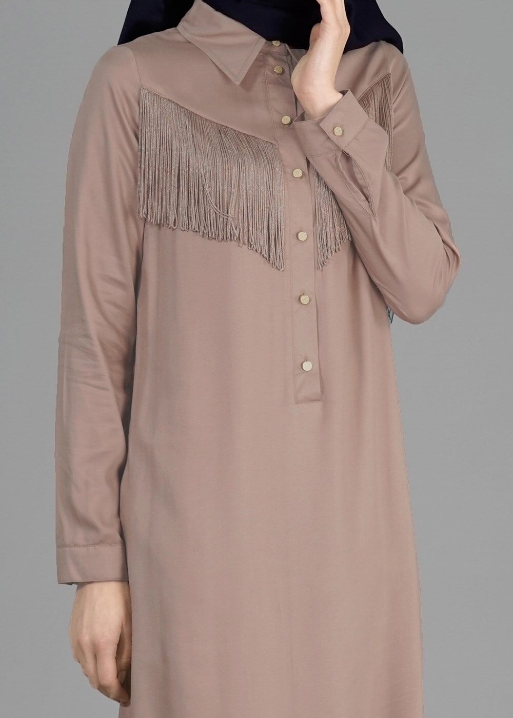 Tesettür giyim PUDRA T 50359 Allday Püsküllü Uzun Tunik