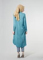 Tesettür giyim MAVİ T 50507 Allday Gizli Düğmeli Hakim Yaka Tunik