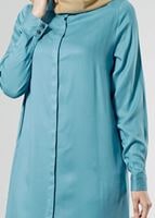 Tesettür giyim MAVİ T 50507 Allday Gizli Düğmeli Hakim Yaka Tunik