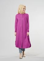 Tesettür giyim FUŞYA T 50507 Allday Gizli Düğmeli Hakim Yaka Tunik
