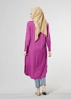 Tesettür giyim FUŞYA T 50507 Allday Gizli Düğmeli Hakim Yaka Tunik