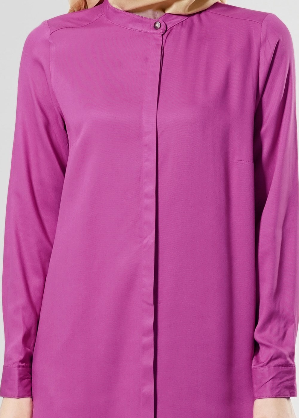 Tesettür giyim FUŞYA T 50507 Allday Gizli Düğmeli Hakim Yaka Tunik