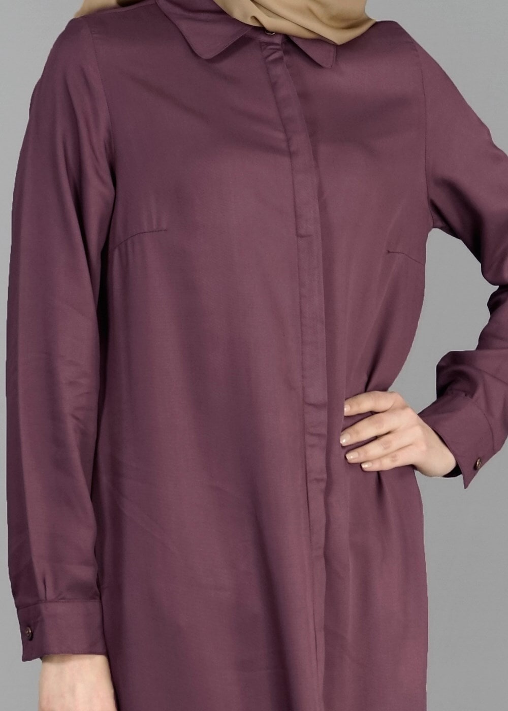 Tesettür giyim PEMBE T 50561 Allday Patlı Uzun Tunik