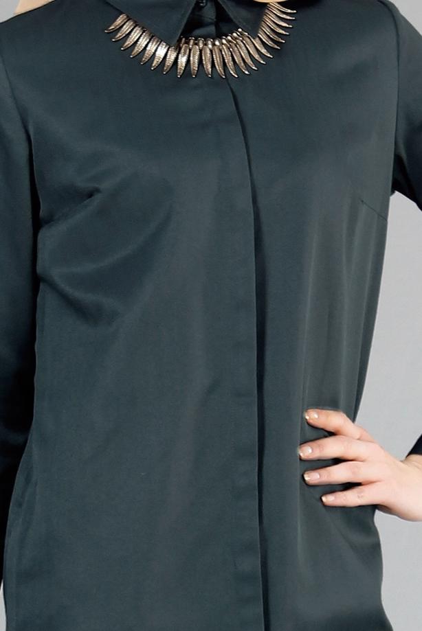 Tesettür giyim  T 50782 Allday Kendinden Desenli Erkek Yaka Tunik - TRENDTESETTÜR