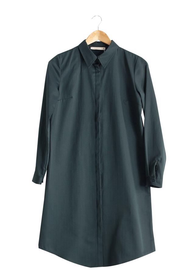 Tesettür giyim  T 50782 Allday Kendinden Desenli Erkek Yaka Tunik - TRENDTESETTÜR