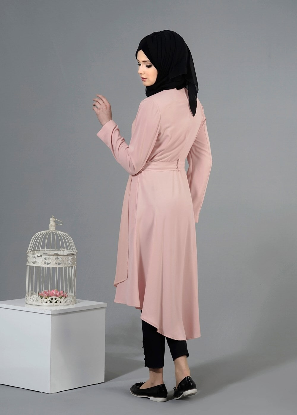 Tesettür giyim PUDRA T 1439 Feris Tesettür Trench-Alv Fashion