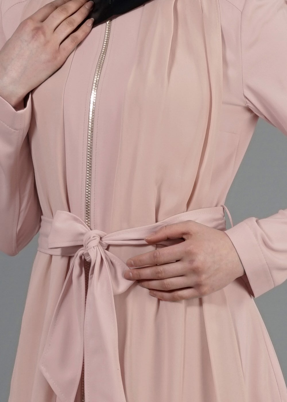 Tesettür giyim PUDRA T 1439 Feris Tesettür Trench-Alv Fashion