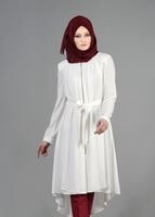 Tesettür giyim KREM T 1439 Feris Tesettür Trench-Alv Fashion
