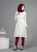 Tesettür giyim KREM T 1439 Feris Tesettür Trench-Alv Fashion