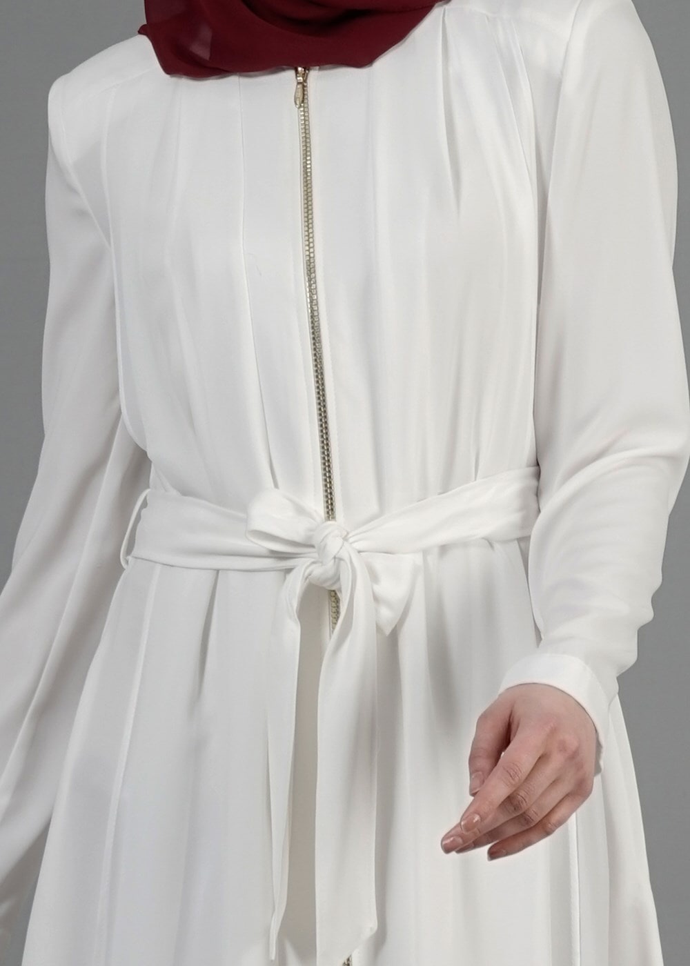 Tesettür giyim KREM T 1439 Feris Tesettür Trench-Alv Fashion