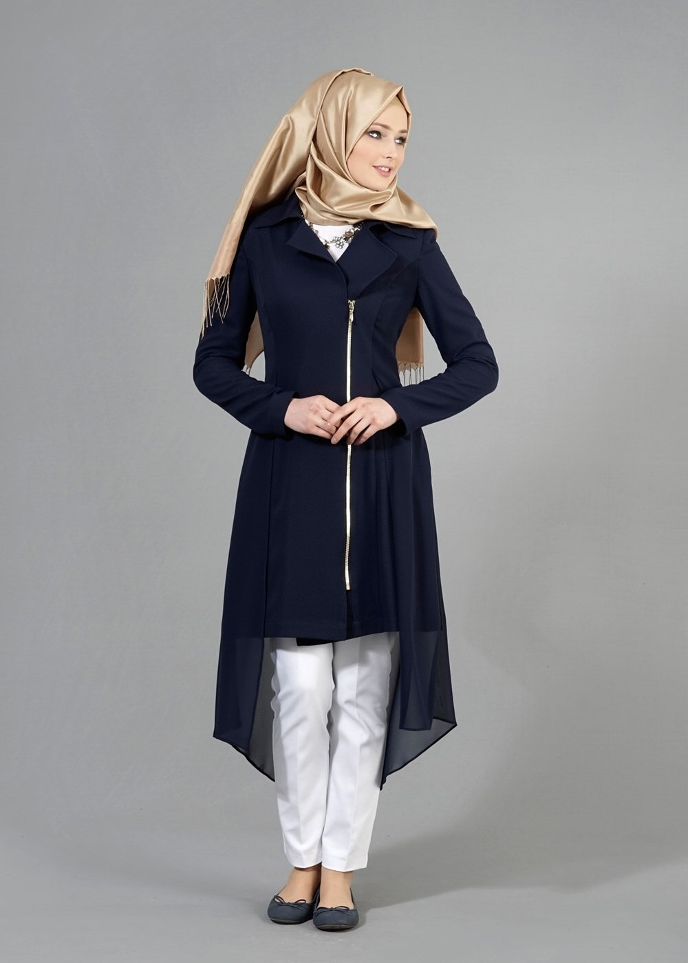 Tesettür giyim LACİVERT T 1446 Nazenin Trench-Alv Fashion