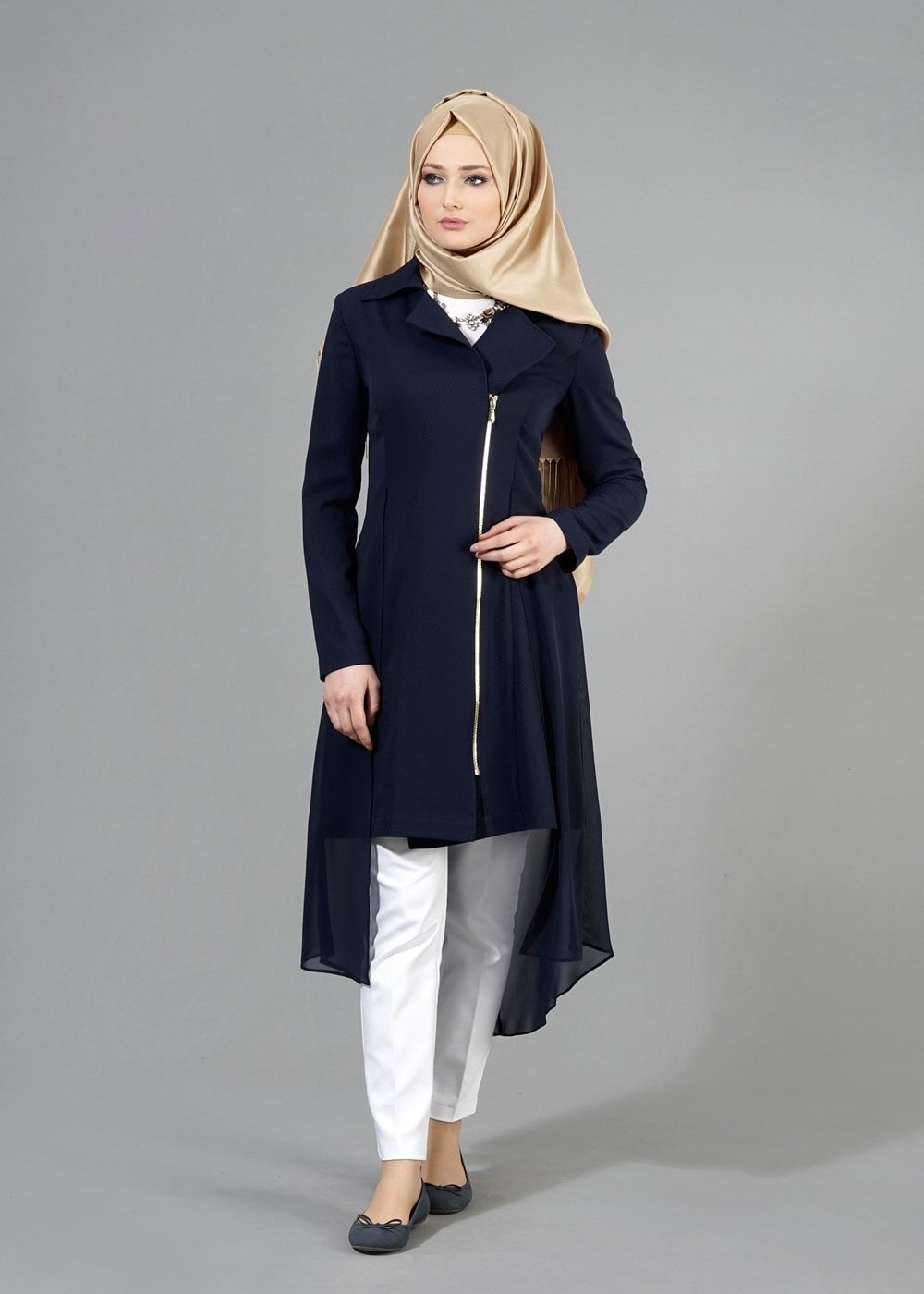Tesettür giyim LACİVERT T 1446 Nazenin Trench-Alv Fashion