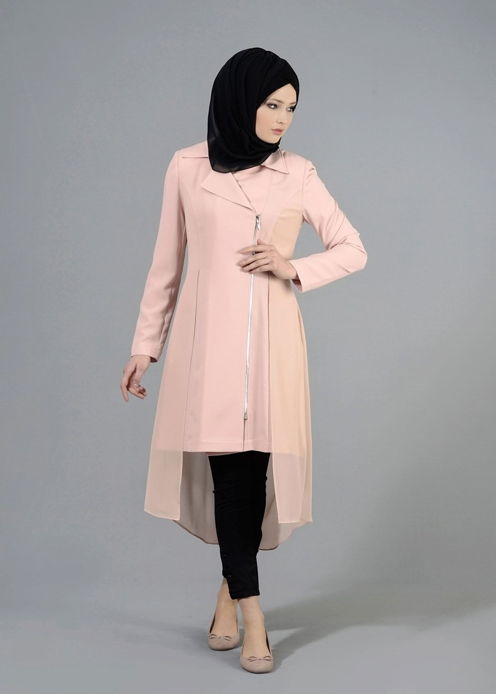 Tesettür giyim PUDRA T 1446 Nazenin Trench-Alv Fashion