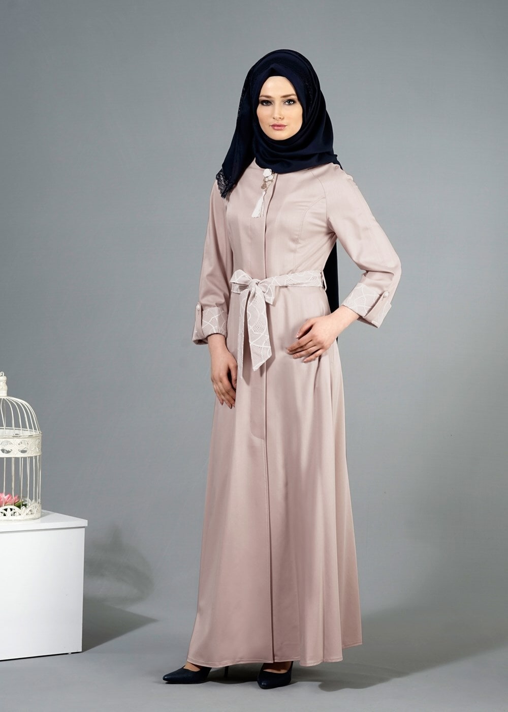 Tesettür giyim EKRU T 1453 Adelina Pardesü-Alv Fashion