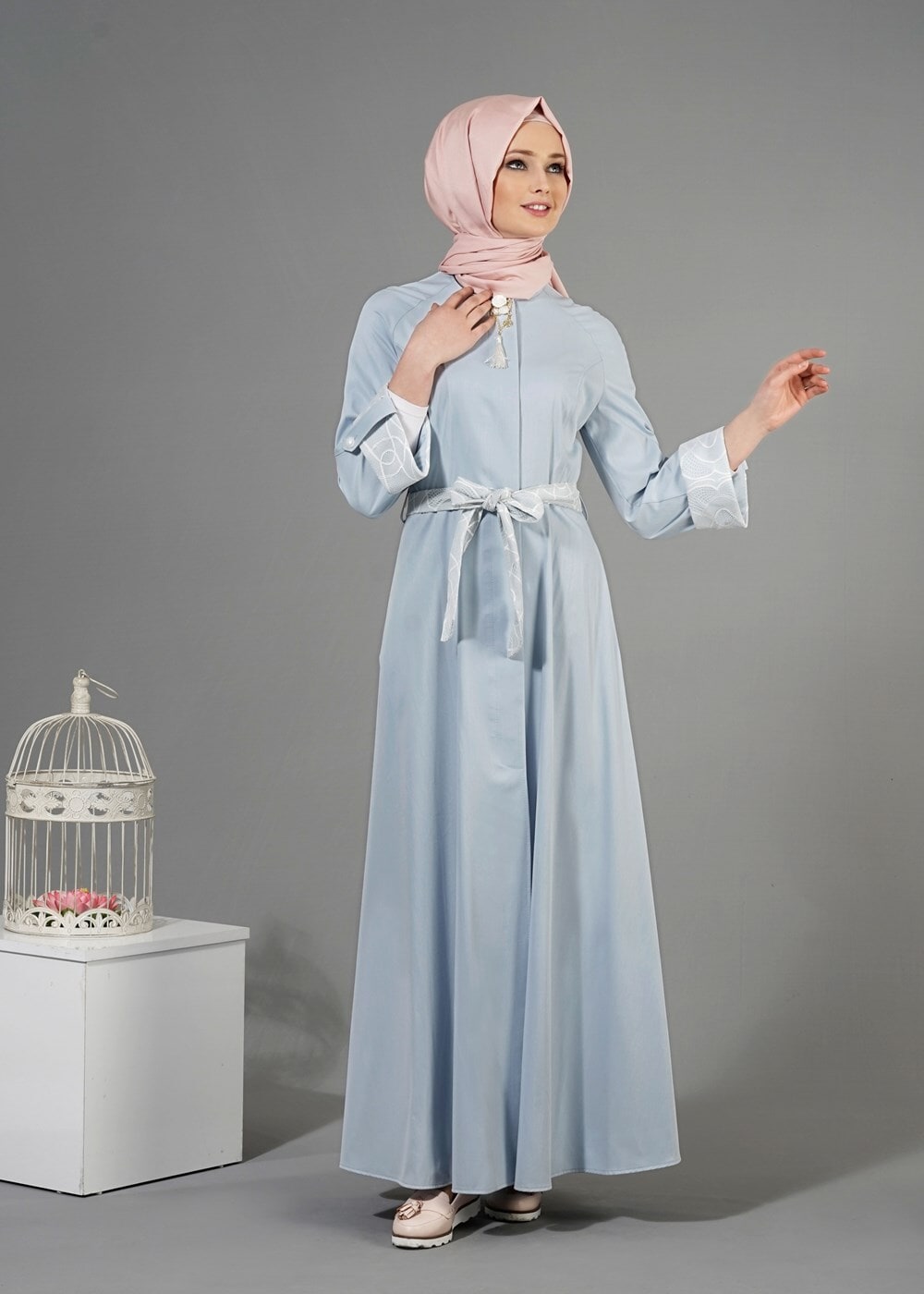 Tesettür giyim MAVİ T 1453 Adelina Pardesü-Alv Fashion