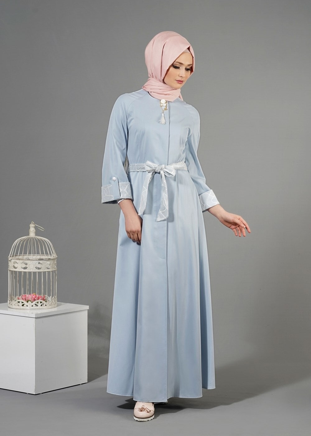 Tesettür giyim MAVİ T 1453 Adelina Pardesü-Alv Fashion