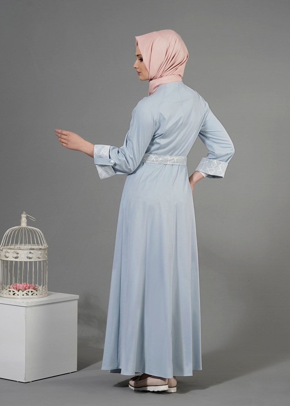 Tesettür giyim MAVİ T 1453 Adelina Pardesü-Alv Fashion