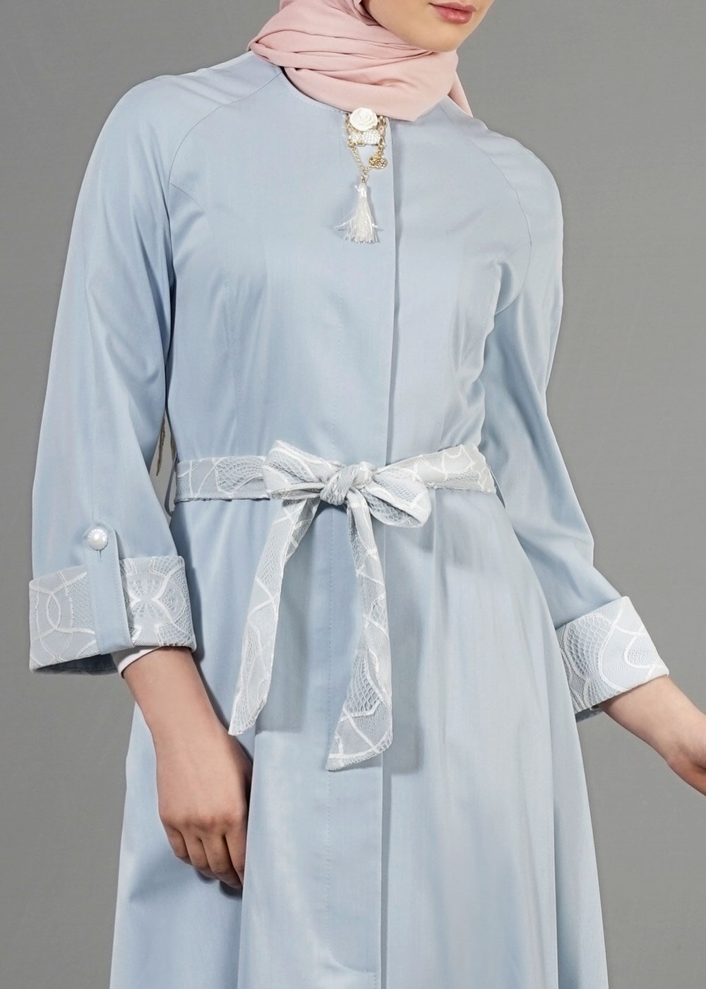 Tesettür giyim MAVİ T 1453 Adelina Pardesü-Alv Fashion