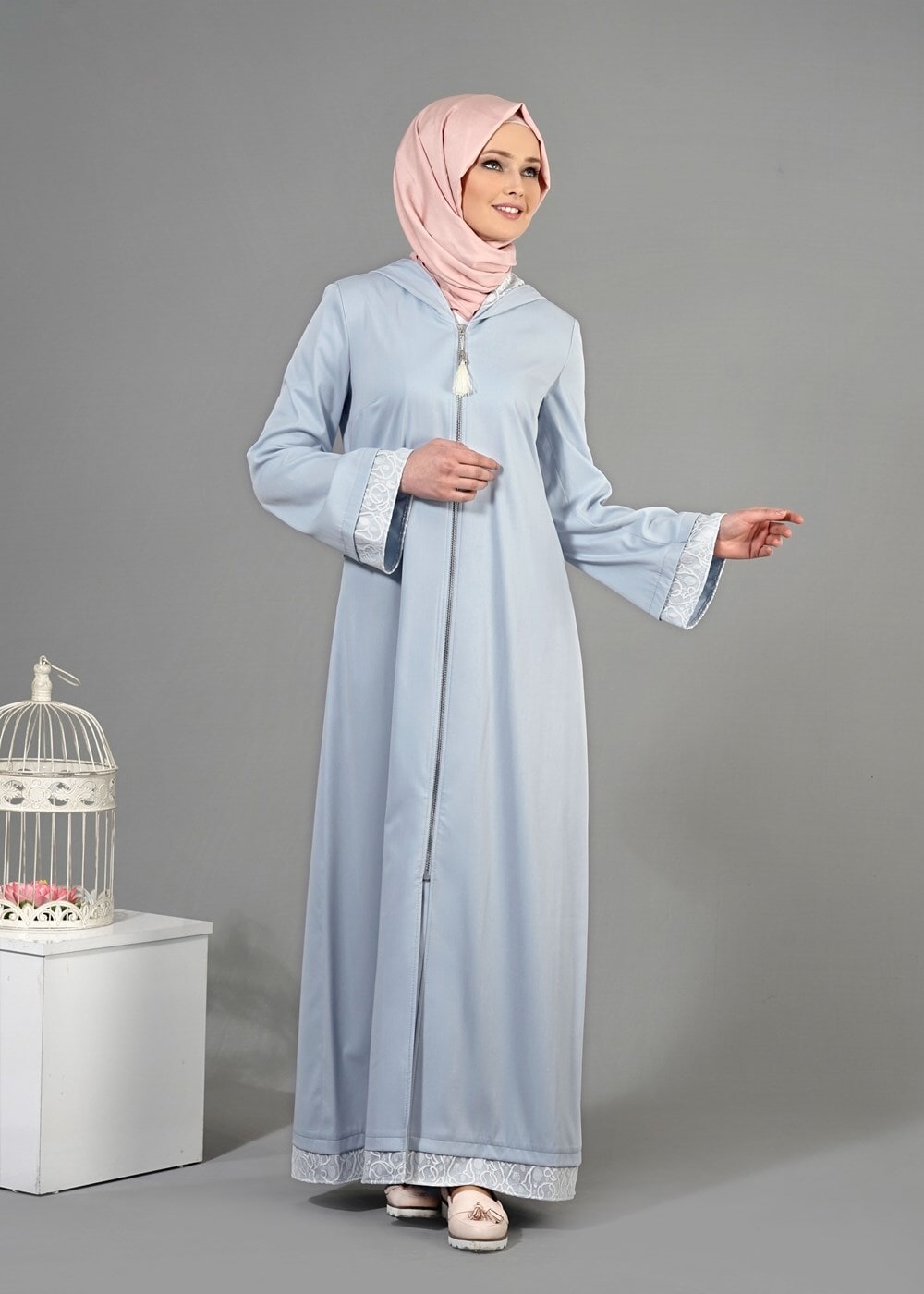 Tesettür giyim MAVİ T 1456 Adelina Tesettür Pardesü-Alv Fashion