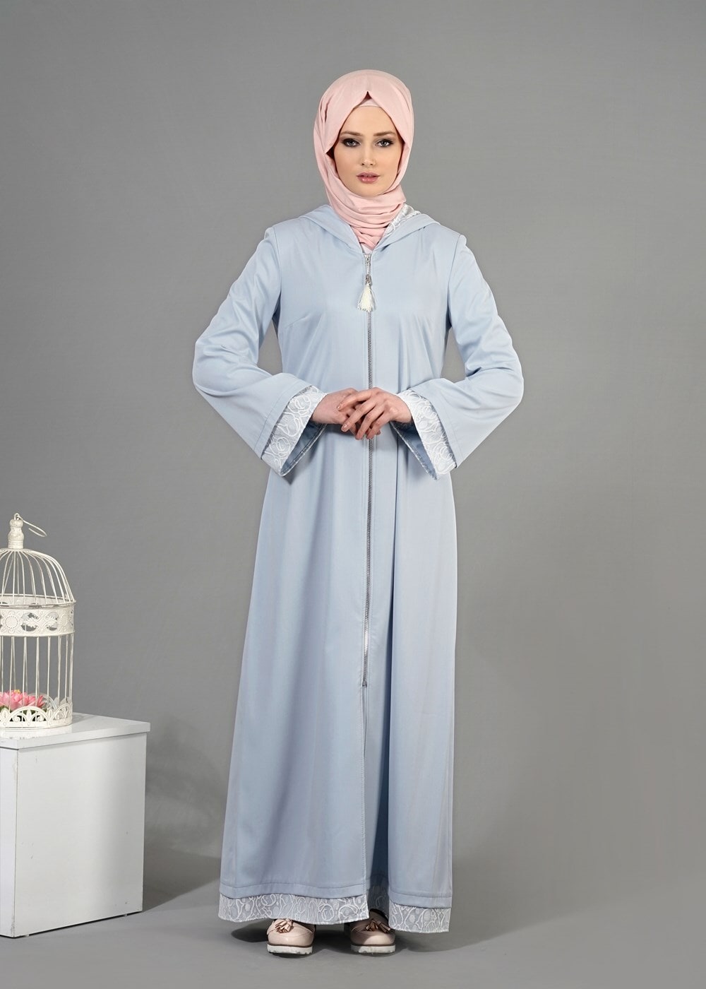 Tesettür giyim MAVİ T 1456 Adelina Tesettür Pardesü-Alv Fashion