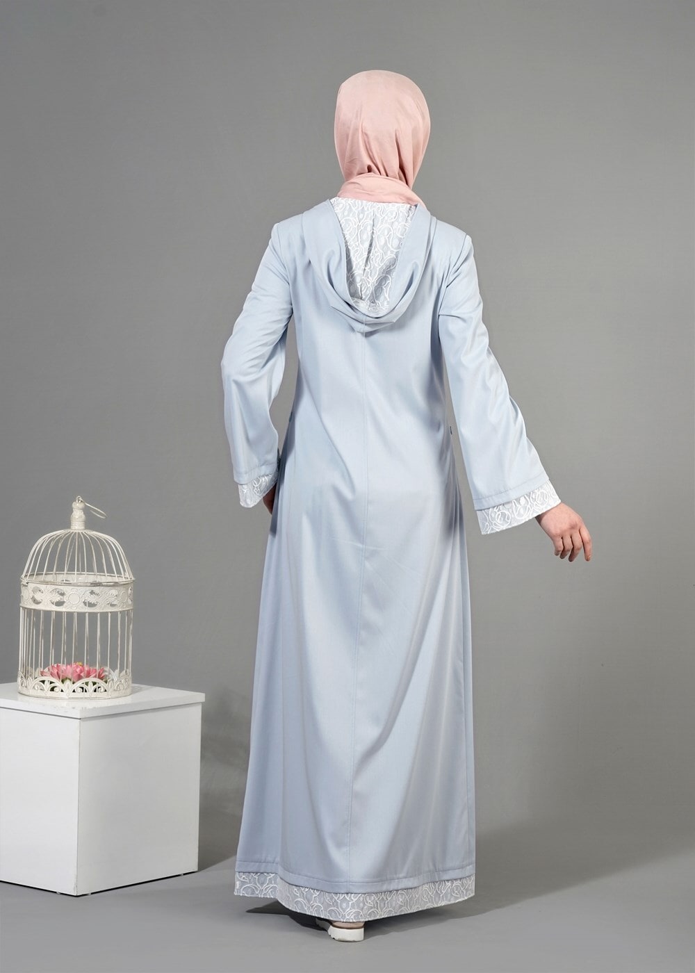 Tesettür giyim MAVİ T 1456 Adelina Tesettür Pardesü-Alv Fashion