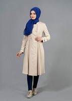 Tesettür giyim BEJ T 1467 Ardıç Tesettür Trench-Alv Fashion