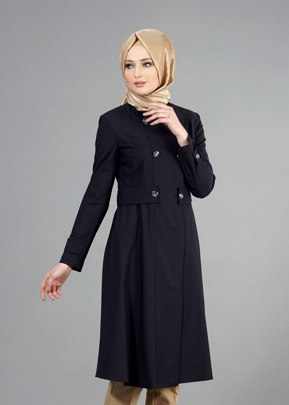 Tesettür giyim LACİVERT T 1467 Ardıç Tesettür Trench-Alv Fashion