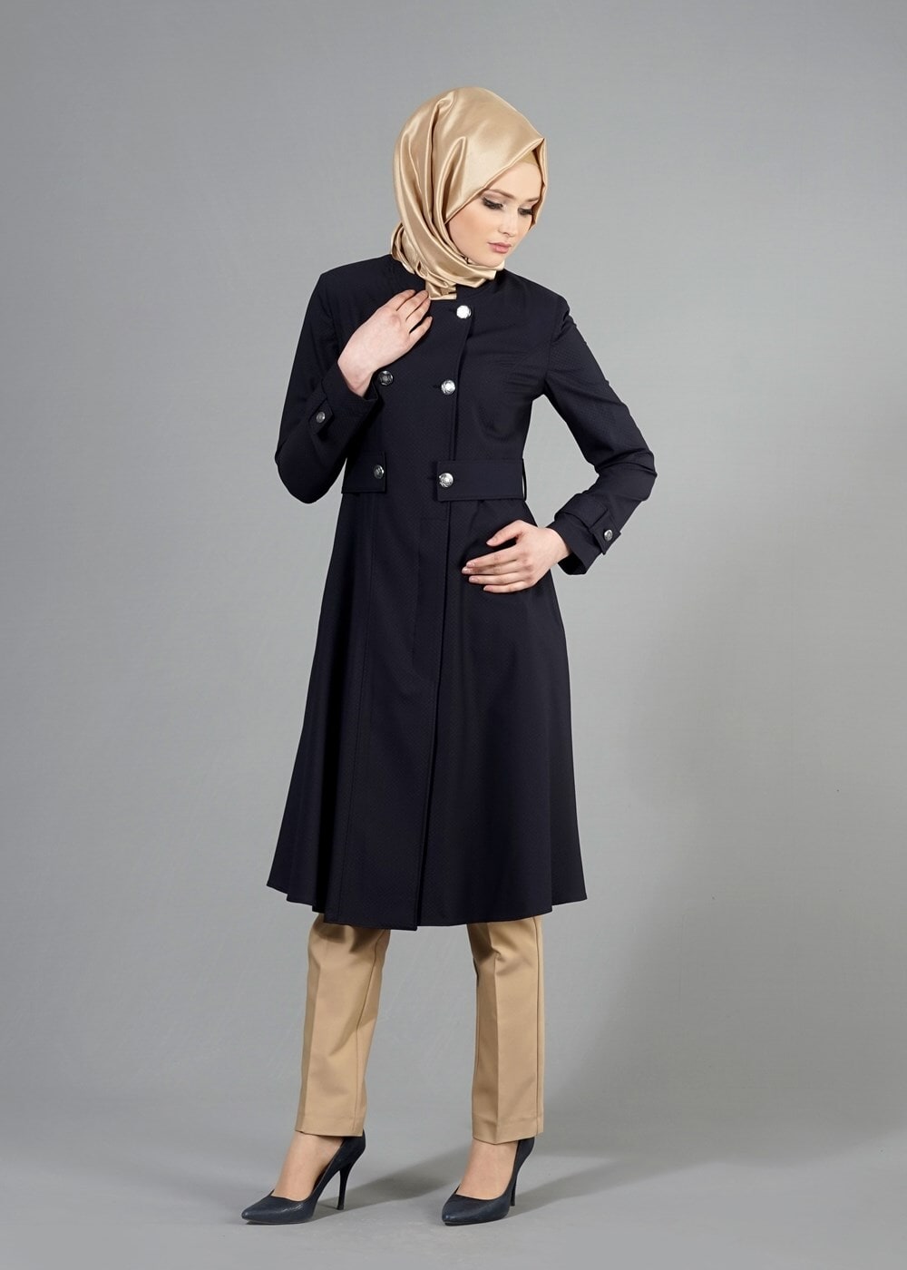 Tesettür giyim LACİVERT T 1467 Ardıç Tesettür Trench-Alv Fashion