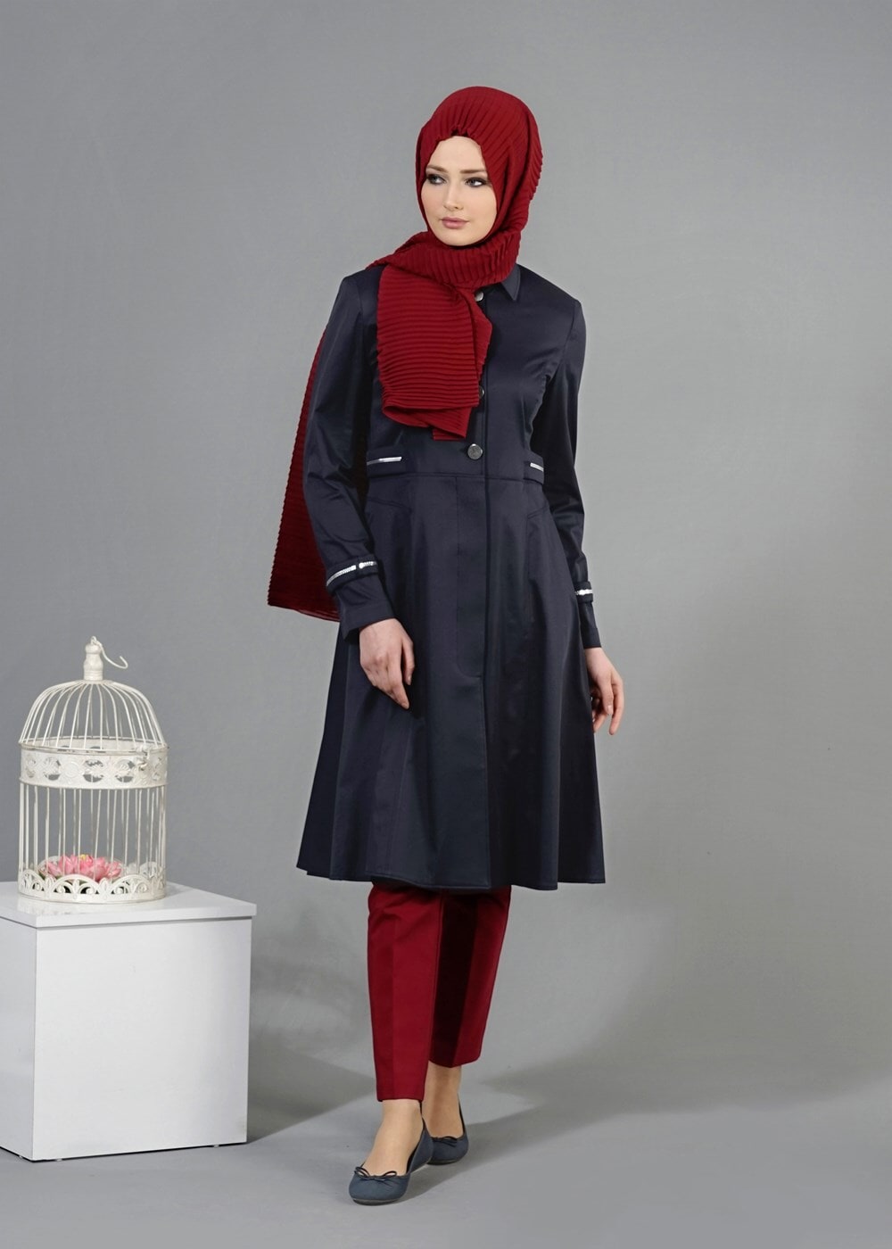 Tesettür giyim LACİVERT T 1468 Beste Tesettür Trench-Alv Fashion