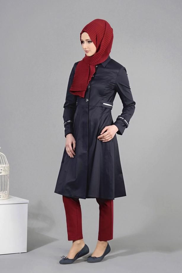 Tesettür giyim  T 1468 Beste Tesettür Trench-Alv Fashion - TRENDTESETTÜR